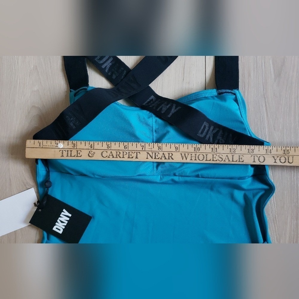 DKNY One Piece Swimsuit Womens L Blue Logo Crossback Straps Athletic Swimwear - Picture 5 of 10